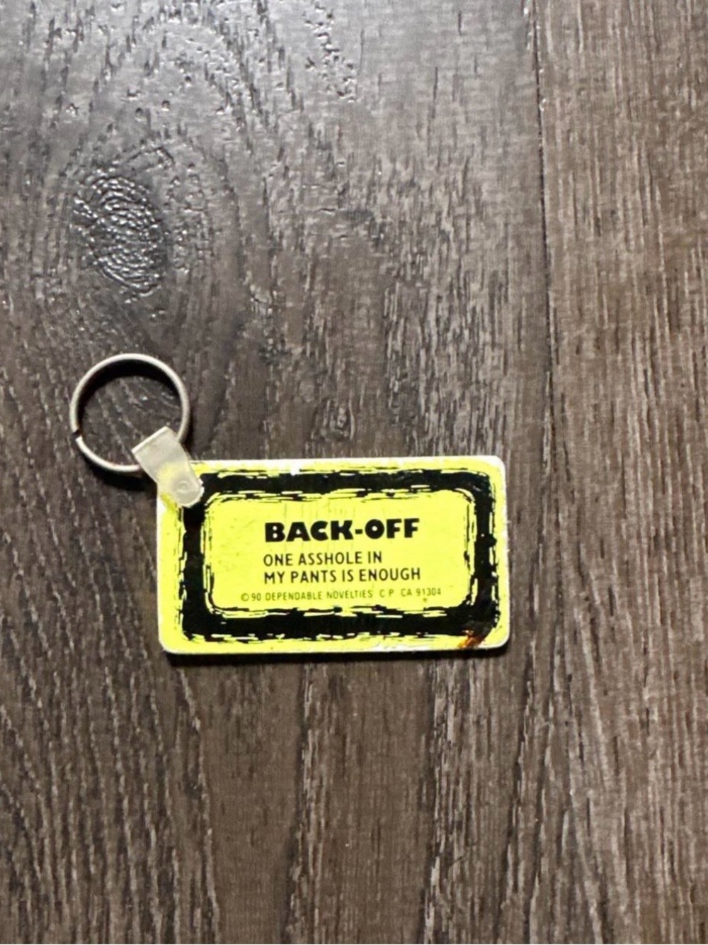 Vintage 1990’s Yellow 'Back-Off' Novelty Keychain